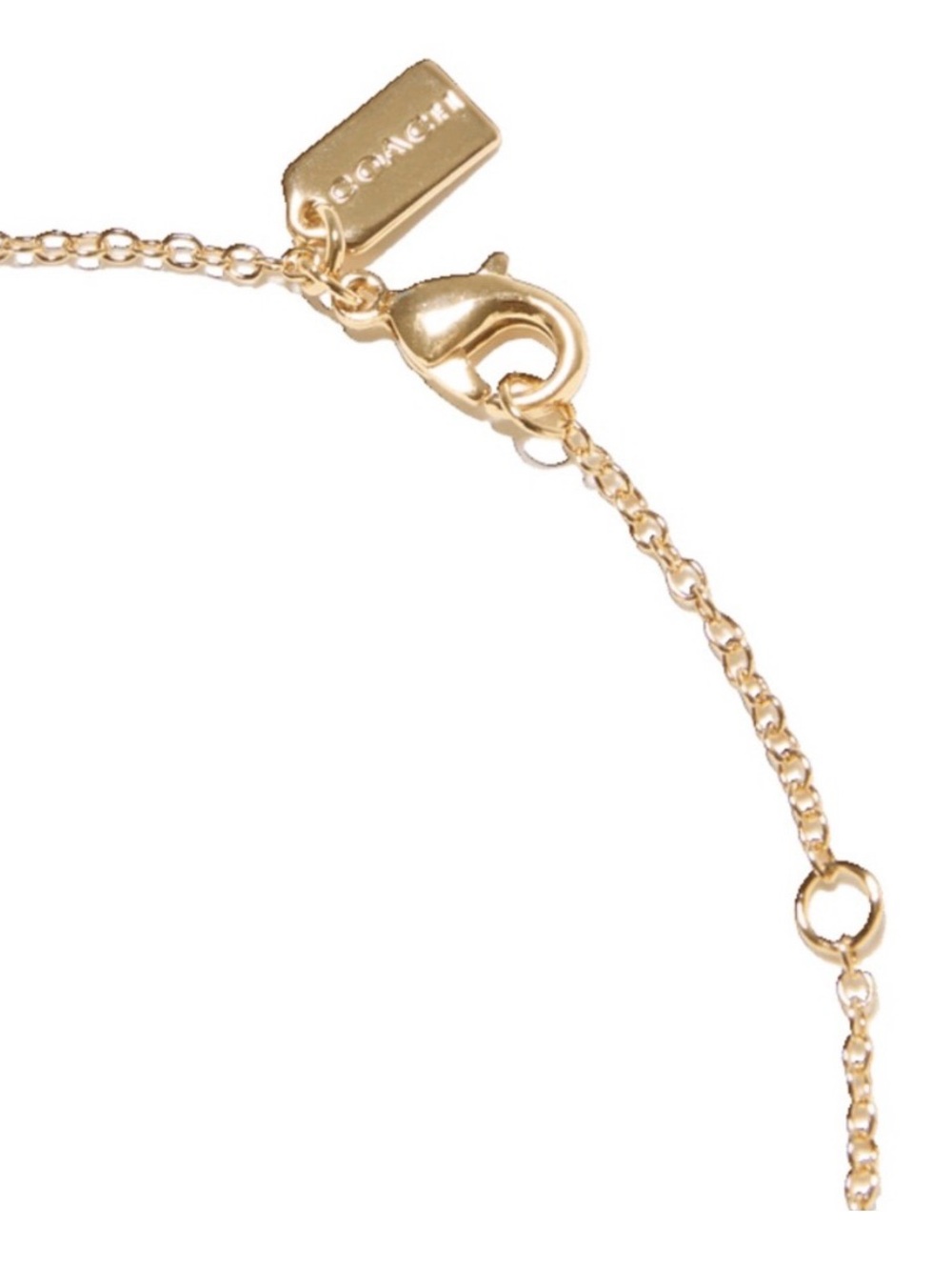 COACH Gold Tone Adjustable Chain Necklace Heart Engraved Monogram Pendant NWT - Picture 2 of 6